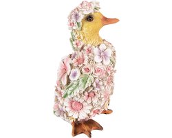 Clayre & Eef Beeld Eend 10x11x18 cm Roze Polyresin Bloemen Woonaccessoires