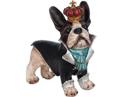Clayre & Eef Beeld  Hond 25x10x25 cm Beige Zwart Kunststof Woonaccessoires beeld decoratie  Decoratieve Accessoires