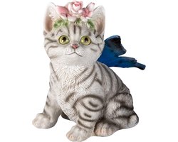 Clayre & Eef Beeld Kat 12x10x15 cm Wit Grijs Polyresin Woonaccessoires