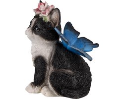 Clayre & Eef Beeld Kat 12x10x15 cm Zwart Wit Polyresin Woonaccessoires