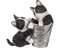 Clayre & Eef Beeld Kat 23x13x18 cm Zwart Wit Polyresin Woonaccessoires