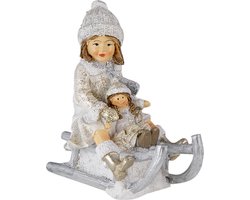 Clayre & Eef Beeld Kind 10x5x10 cm Wit Grijs Kunststof