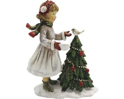 Clayre & Eef Beeld Kind 9x5x12 cm Wit Groen Kunststof