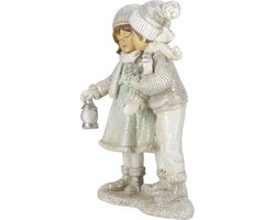 Clayre & Eef Beeld Kinderen 18 cm Zilverkleurig Wit Polyresin Decoratie beeld