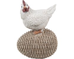 Clayre & Eef Beeld Kip 8x6x12 cm Wit Bruin Polyresin Woonaccessoires