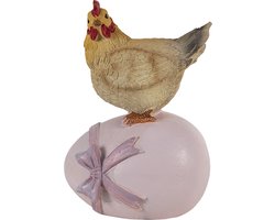 Clayre & Eef Beeld Kip 9x7x12 cm Roze Beige Polyresin Woonaccessoires
