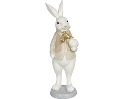 Clayre & Eef Beeld Konijn 10x10x25 cm Wit Beige Polyresin Woonaccessoires