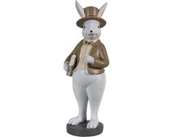 Clayre & Eef Beeld Konijn 10x8x25 cm Beige Wit Polyresin Woonaccessoires