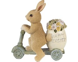 Clayre & Eef Beeld Konijn 11 cm Bruin Groen Polyresin Happy Easter Woonaccessoires