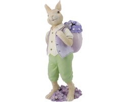 Clayre & Eef Beeld Konijn 11x10x27 cm Beige Groen Polyresin Woonaccessoires