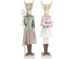 Clayre & Eef Beeld Konijn 11x10x43 / 11x10x43 cm Groen Roze Polyresin Woonaccessoires