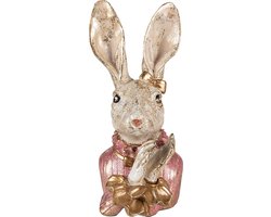 Clayre & Eef Beeld Konijn 11x12x24 cm Beige Roze Polyresin