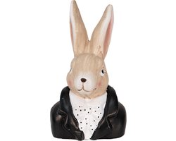 Clayre & Eef Beeld Konijn 11x9x19 cm Zwart Steen Woonaccessoires