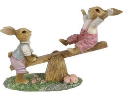 Clayre & Eef Beeld Konijn 13 cm Bruin Polyresin Woonaccessoires Pasen Paashaas