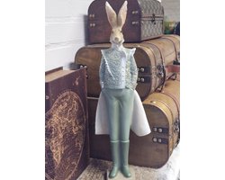 Clayre & Eef Beeld Konijn 14x10x44 cm Groen Polyresin Woonaccessoires