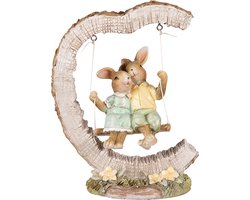 Clayre & Eef Beeld Konijn 16 cm Bruin Groen Polyresin Woonaccessoires