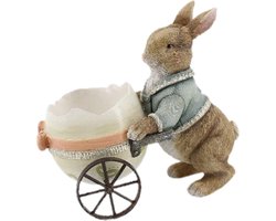 Clayre & Eef Beeld Konijn 16x9x14 cm Bruin Beige Kunststof Woonaccessoires beeld decoratie Paashaas