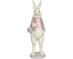 Clayre & Eef Beeld Konijn 17x15x53 cm Wit Roze Polyresin Woonaccessoires