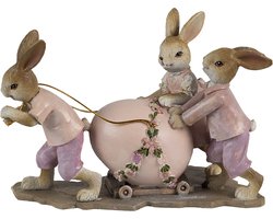 Clayre & Eef Beeld Konijn 17x8x11 cm Roze Beige Polyresin Woonaccessoires