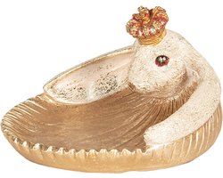 Clayre & Eef Beeld  Konijn 19x16x11 cm Goudkleurig Wit Kunststof Rond Woonaccessoires beeld decoratie  Paashaas