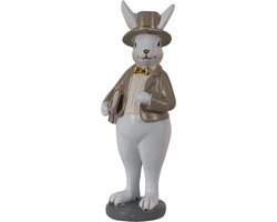 Clayre & Eef Beeld Konijn 5x5x15 cm Beige Wit Polyresin Woonaccessoires