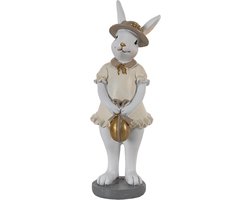 Clayre & Eef Beeld Konijn 5x5x15 cm Wit Beige Polyresin Woonaccessoires