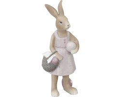 Clayre & Eef Beeld  Konijn 6x5x14 cm Bruin Roze Kunststof Woonaccessoires beeld decoratie  Decoratieve Accessoires