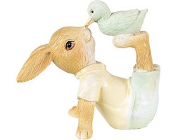 Clayre & Eef Beeld Konijn 7 cm Bruin Groen Polyresin Woonaccessoires