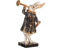 Clayre & Eef Beeld Konijn 8x4x12 cm Zwart Wit Polyresin Woonaccessoires
