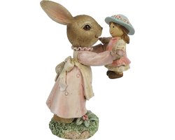 Clayre & Eef Beeld Konijn 8x5x11 cm Bruin Roze Polyresin Woonaccessoires