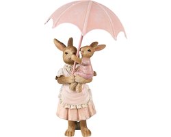Clayre & Eef Beeld Konijn 8x5x12 cm Bruin Roze Polyresin Woonaccessoires