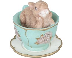 Clayre & Eef Beeld Konijn 8x7x7 cm Groen Polyresin Woonaccessoires