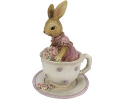 Clayre & Eef Beeld Konijn 8x8x11 cm Bruin Beige Polyresin Woonaccessoires