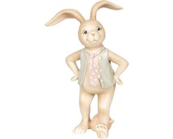 Clayre & Eef Beeld  Konijn 9*7*15 cm Beige Blauw Kunststof Woonaccessoires beeld decoratie  Paashaas