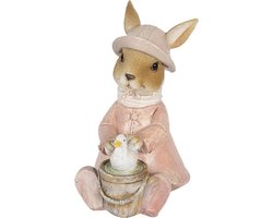 Clayre & Eef Beeld Konijn 9x6x12 cm Roze Kunststof Woonaccessoires Pasen Paashaas