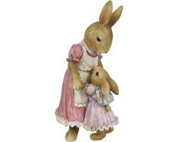 Clayre & Eef Beeld Konijn 9x8x17 cm Bruin Roze Polyresin Woonaccessoires