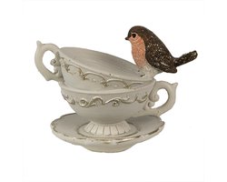 Clayre & Eef Beeld Kopjes 8 cm Wit Polyresin Decoratie