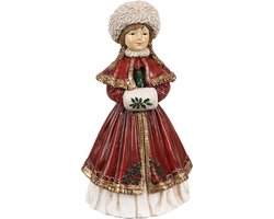 Clayre & Eef Beeld Meisje 9x7x17 cm Rood Polyresin