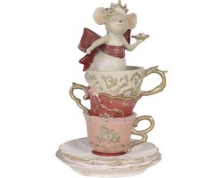 Clayre & Eef Beeld Muis Ø 11x16 cm Wit Roze Polyresin Muis Woonaccessoires