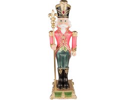 Clayre & Eef Beeld Notenkraker 90 cm Roze Groen Kunststof Kerstdecoratie Decoratieve Accessoires Woonaccessoires