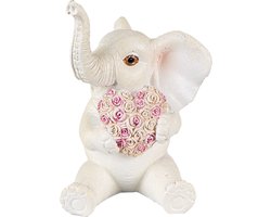 Clayre & Eef Beeld Olifant 10 cm Wit Roze Polyresin Woonaccessoires