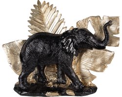 Clayre & Eef Beeld Olifant 18 cm Zwart Goudkleurig Polyresin Woonaccessoires