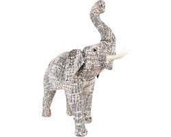 Clayre & Eef Beeld Olifant 32 cm Wit Zwart Papier Ijzer Textiel Woonaccessoires