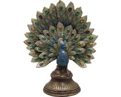 Clayre & Eef Beeld Pauw 22x12x30 cm Blauw Goudkleurig Polyresin Woonaccessoires
