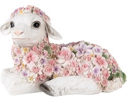 Clayre & Eef Beeld Schaap 25x13x16 cm Roze Polyresin Bloemen Woonaccessoires