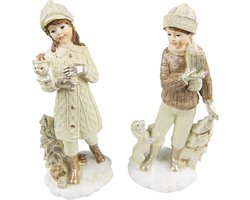 Clayre & Eef Beeld Set van 2 Kinderen 22 cm Beige Polyresin