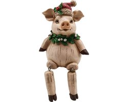 Clayre & Eef Beeld  Varken 8*7*10 cm Roze Kunststof Woonaccessoires beeld decoratie  Decoratieve Accessoires