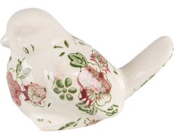 Clayre & Eef Beeld Vogel 10x6x7 cm Roze Beige Keramiek Bloemen Woonaccessoires