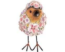 Clayre & Eef Beeld Vogel 11x17x18 cm Roze Polyresin Bloemen Woonaccessoires
