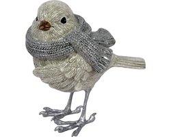 Clayre & Eef Beeld Vogel 12x9x11 cm Grijs Polyresin Woonaccessoires